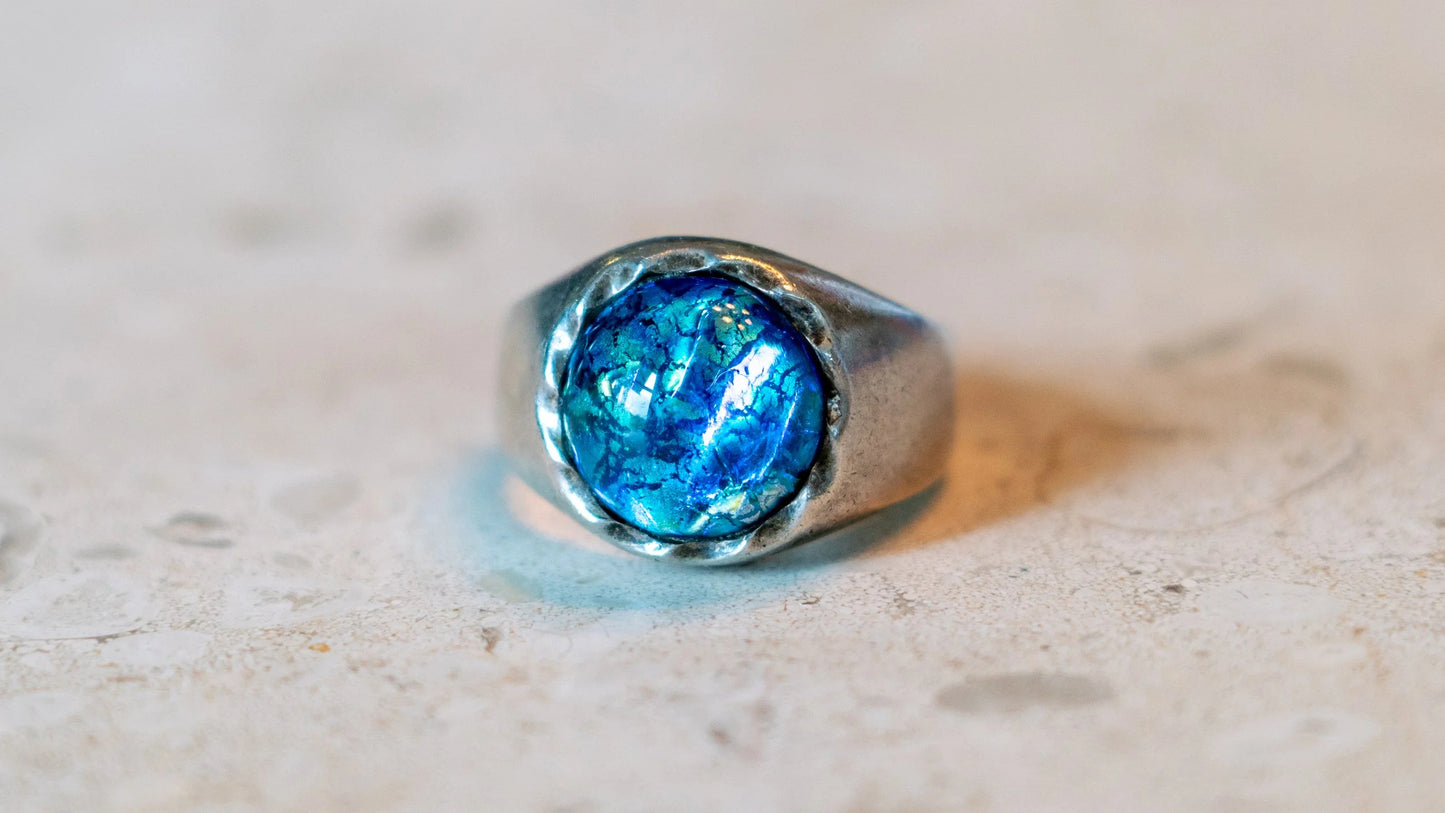 Mexico Souvenir Dragon's Breath Cabochon Sterling Ring Size-14
