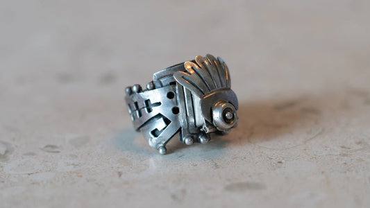 Aztec Poison Ring Vintage Sterling Compartment Adjustable Ring