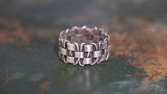 Mid Century Thick Woven Band Mexico Ring Size-10