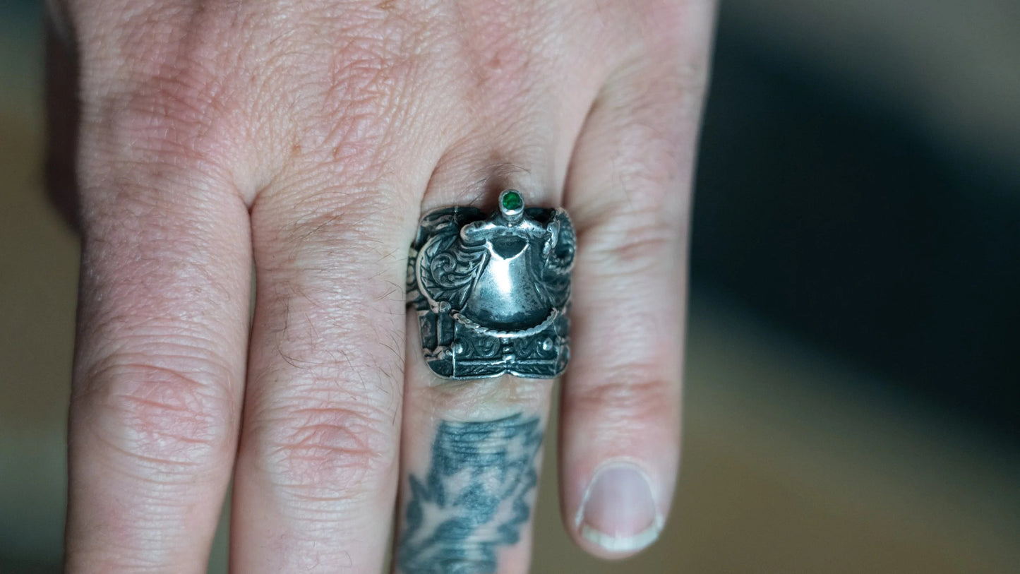 Trading Post Western Saddle Ring W/ Emerald Size-10
