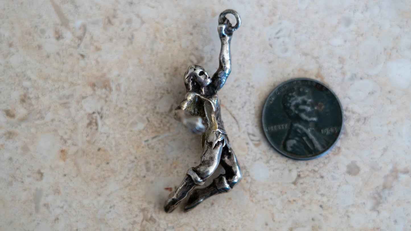1940s Man Holding Chain Sterling Pendant