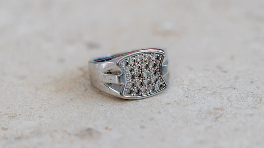 Blinged Out 1980s Chrome CZ Diamond Ring Size-12