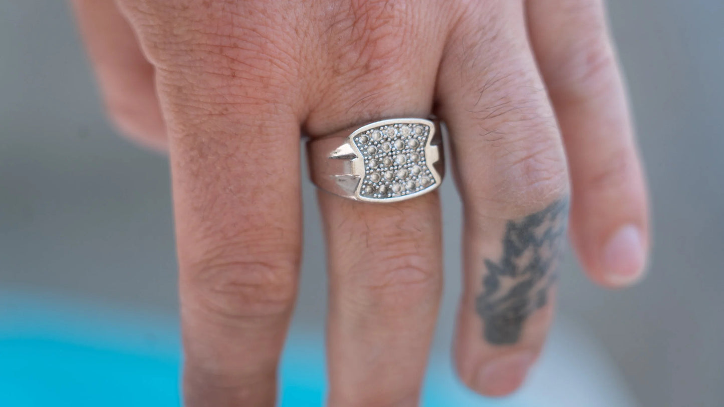 Blinged Out 1980s Chrome CZ Diamond Ring Size-12