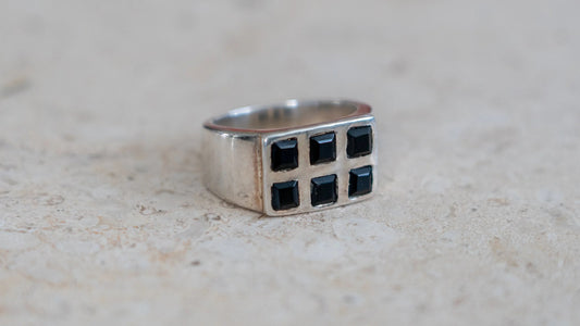 Unique 6 Piece Hematite Inlay Ring Size-11