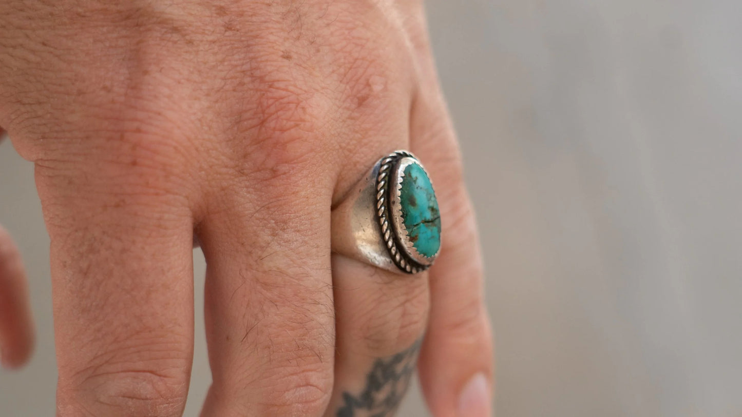 Old Pawn Dark Turquoise Soutwest Men's Ring Size-10