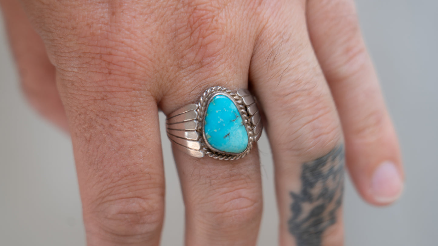 Southwestern Silver-smited Turquoise Southwest Ring Size-11