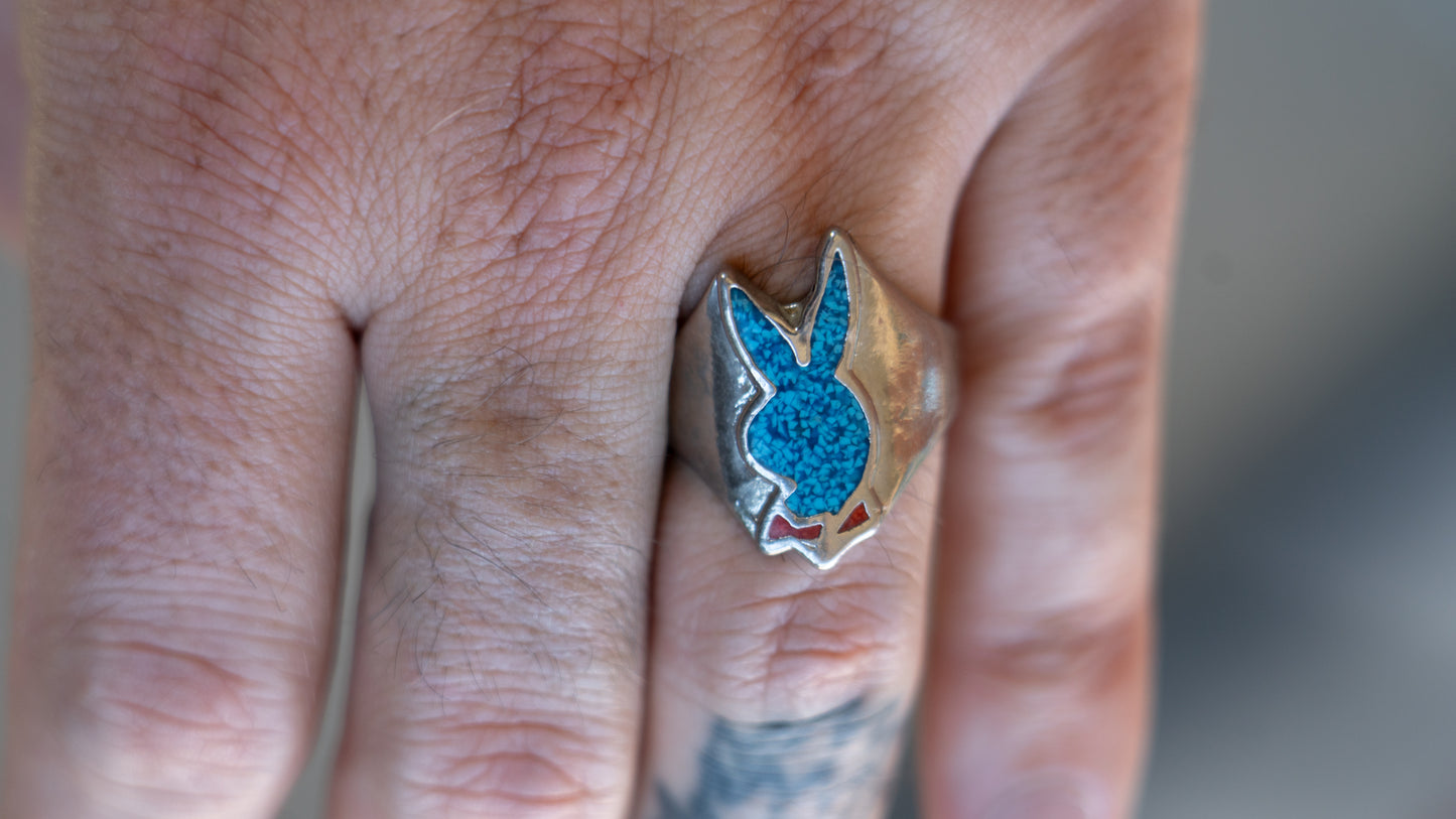 1970s Crushed Turquoise & Carnelian Bunny Rings