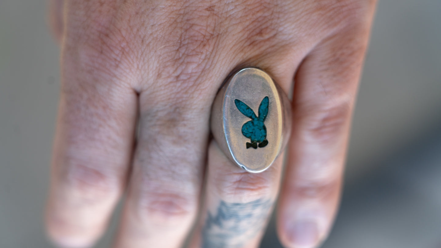 Solid Sterling 1960s Large Oval Playboy Bunny Size-11