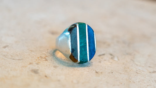 Heavy 22 Gram Multi Inlay Mexico Biker Ring Size-10