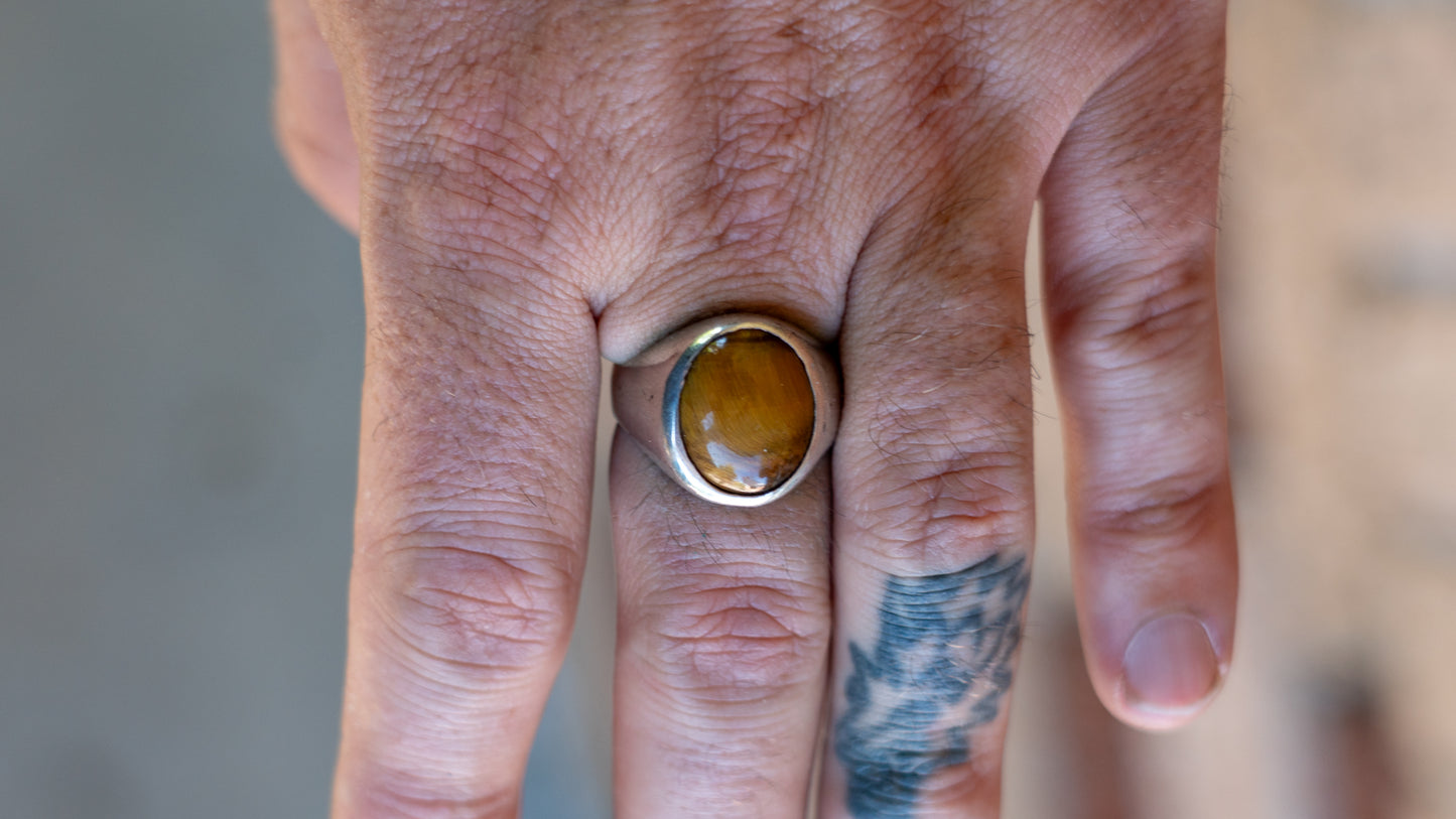 Mexico Tiger's Eye Ring Circa 1960s Size-10