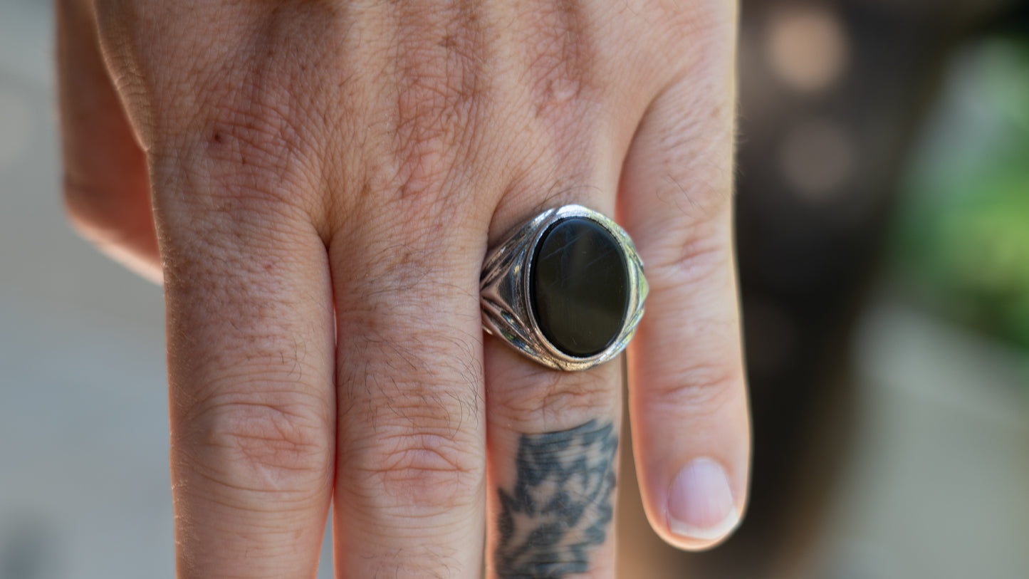 1930s Onyx Art Deco Gent's Ring Size-10
