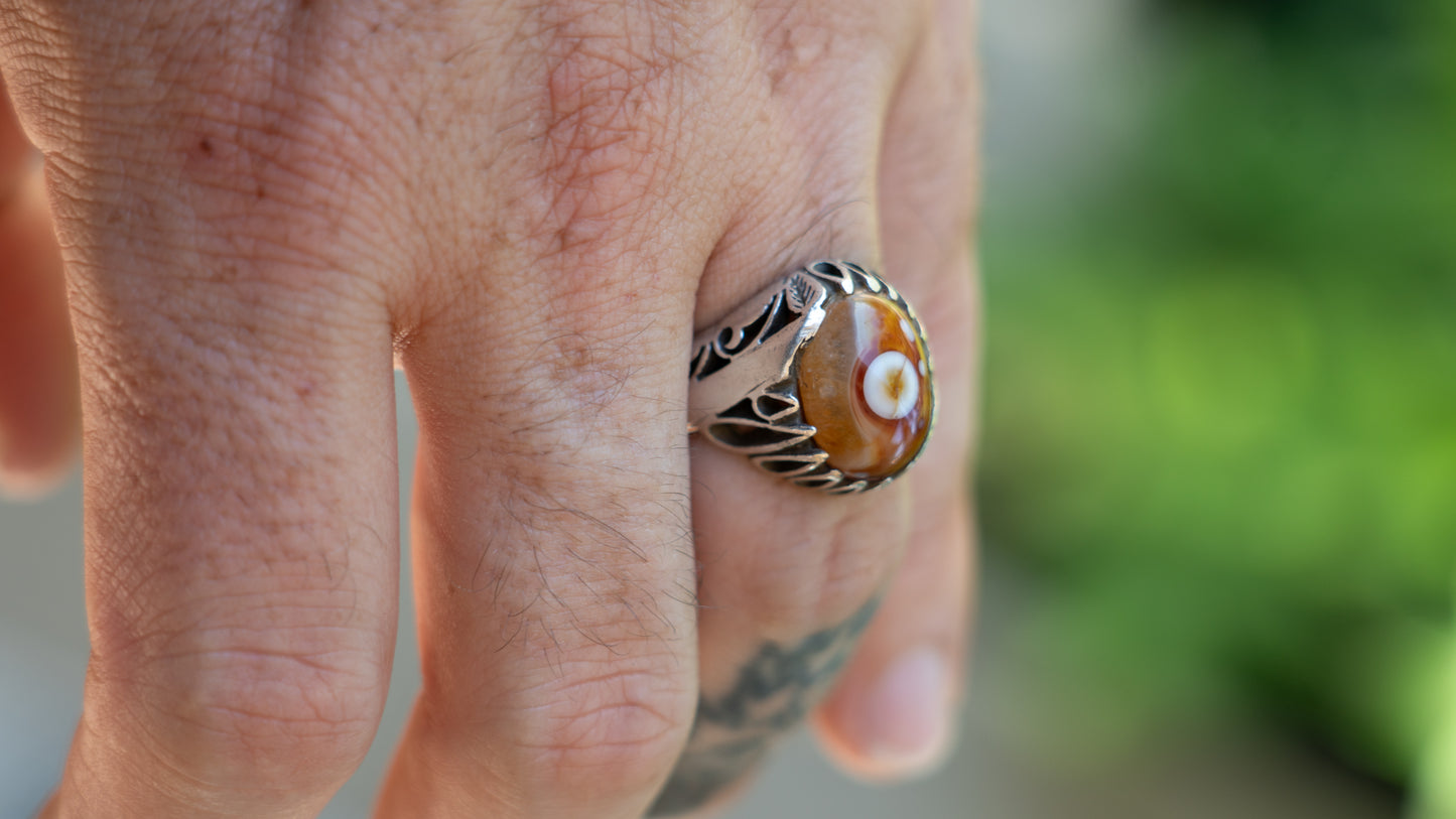 Middle Eastern Eye Ball Agate Ring Size-10