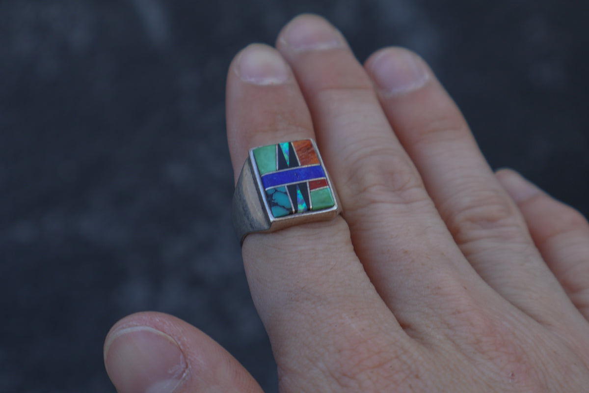 Chunky Multi Stone Southwestern Inlay Ring "Begay" Size-9