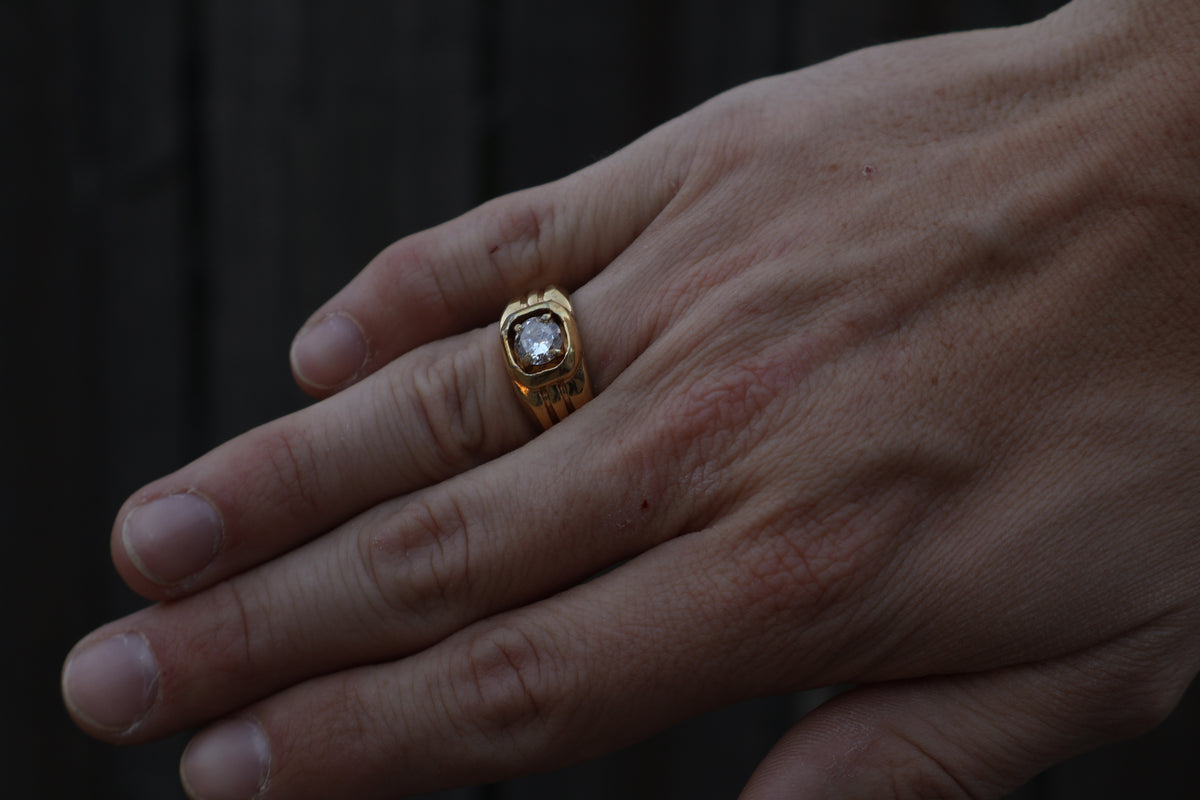 14k Plate 1960s Art Deco Styled Ring Size-8
