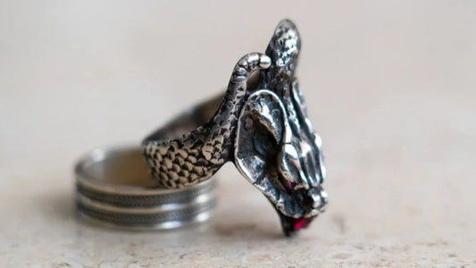 Large Mid Century Cobra Garnet Stone Snake Ring Size-13