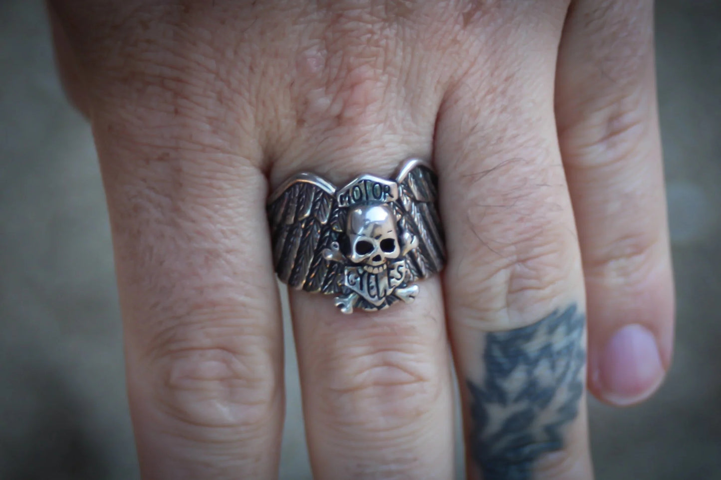 Harley Emblem Skull & Cross Bones 1980s Ring Size-14