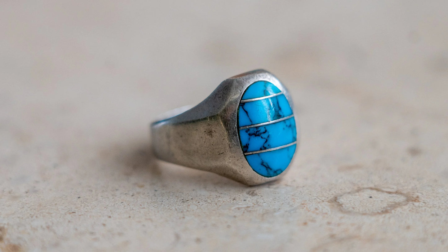 3 Piece Turquoise Inlay Mexico Ring Size-12
