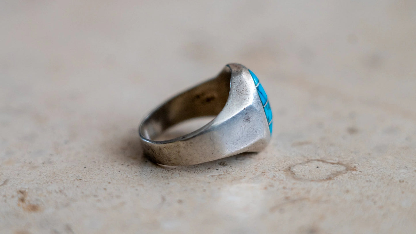 3 Piece Turquoise Inlay Mexico Ring Size-12