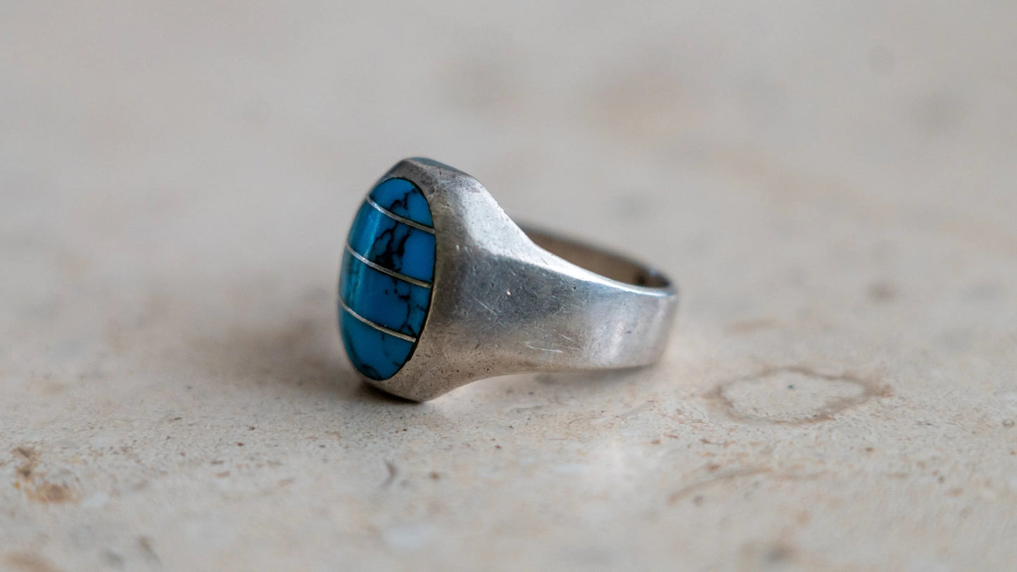 3 Piece Turquoise Inlay Mexico Ring Size-12