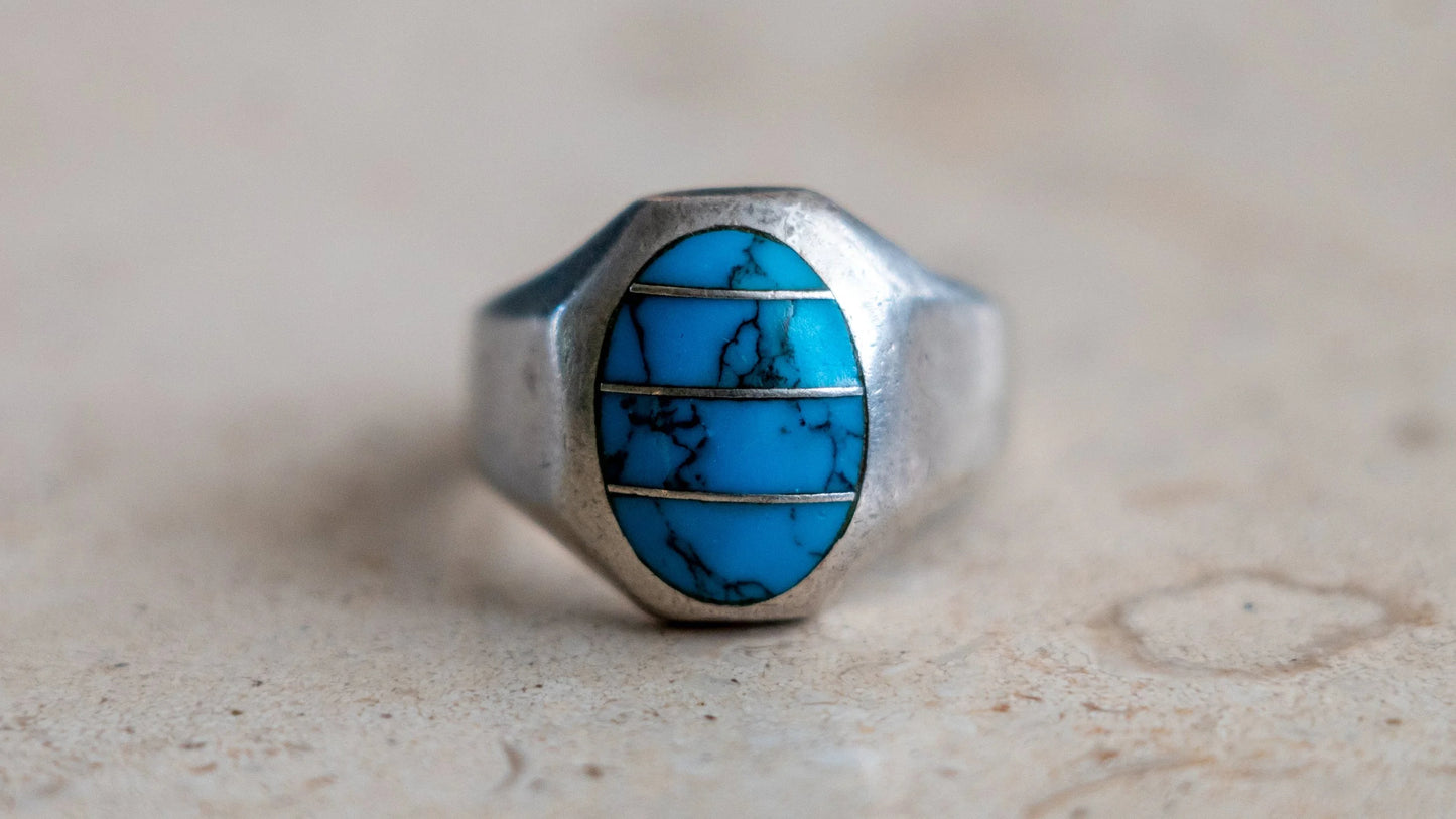 3 Piece Turquoise Inlay Mexico Ring Size-12