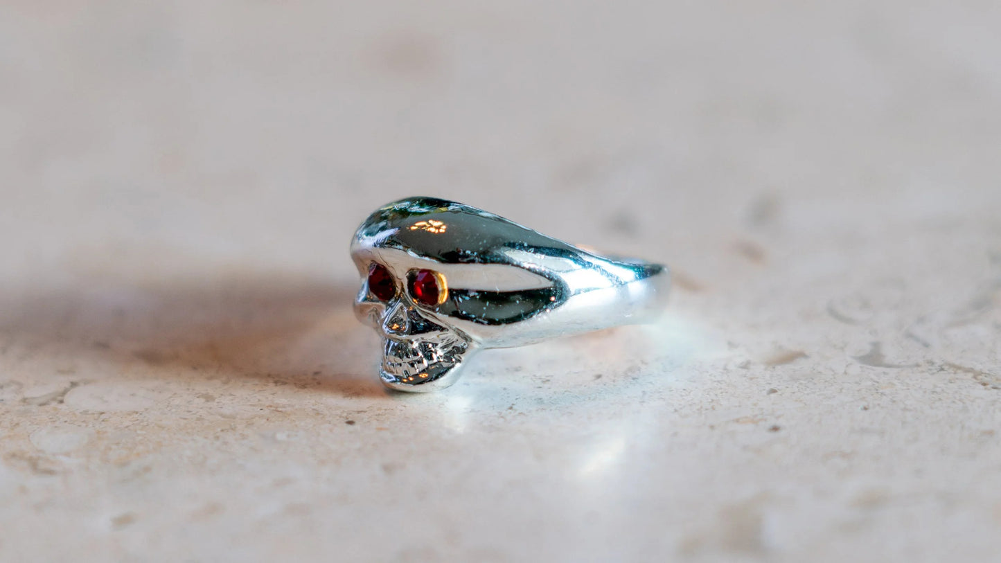 1960s Red Jewel Eyed Skull Ring Size-5 & 6