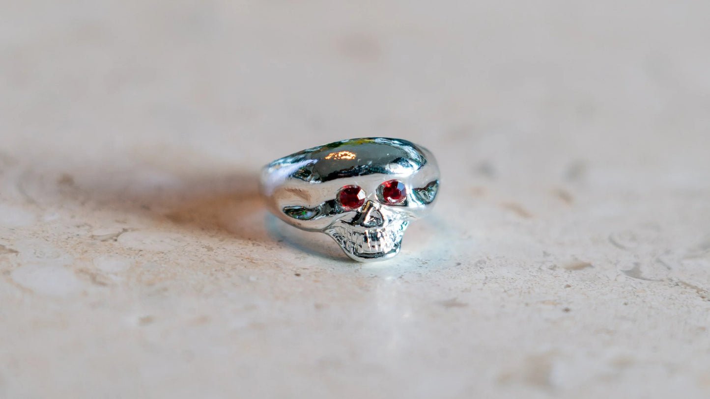 1960s Red Jewel Eyed Skull Ring Size-5 & 6