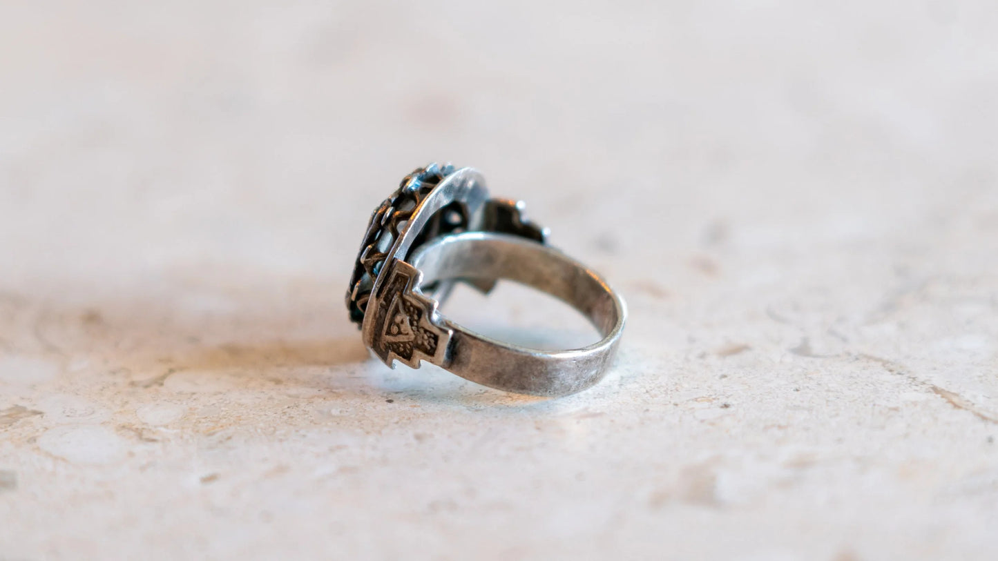 Viracocha 1930s Sterling Peruvian Biker Ring Size-8