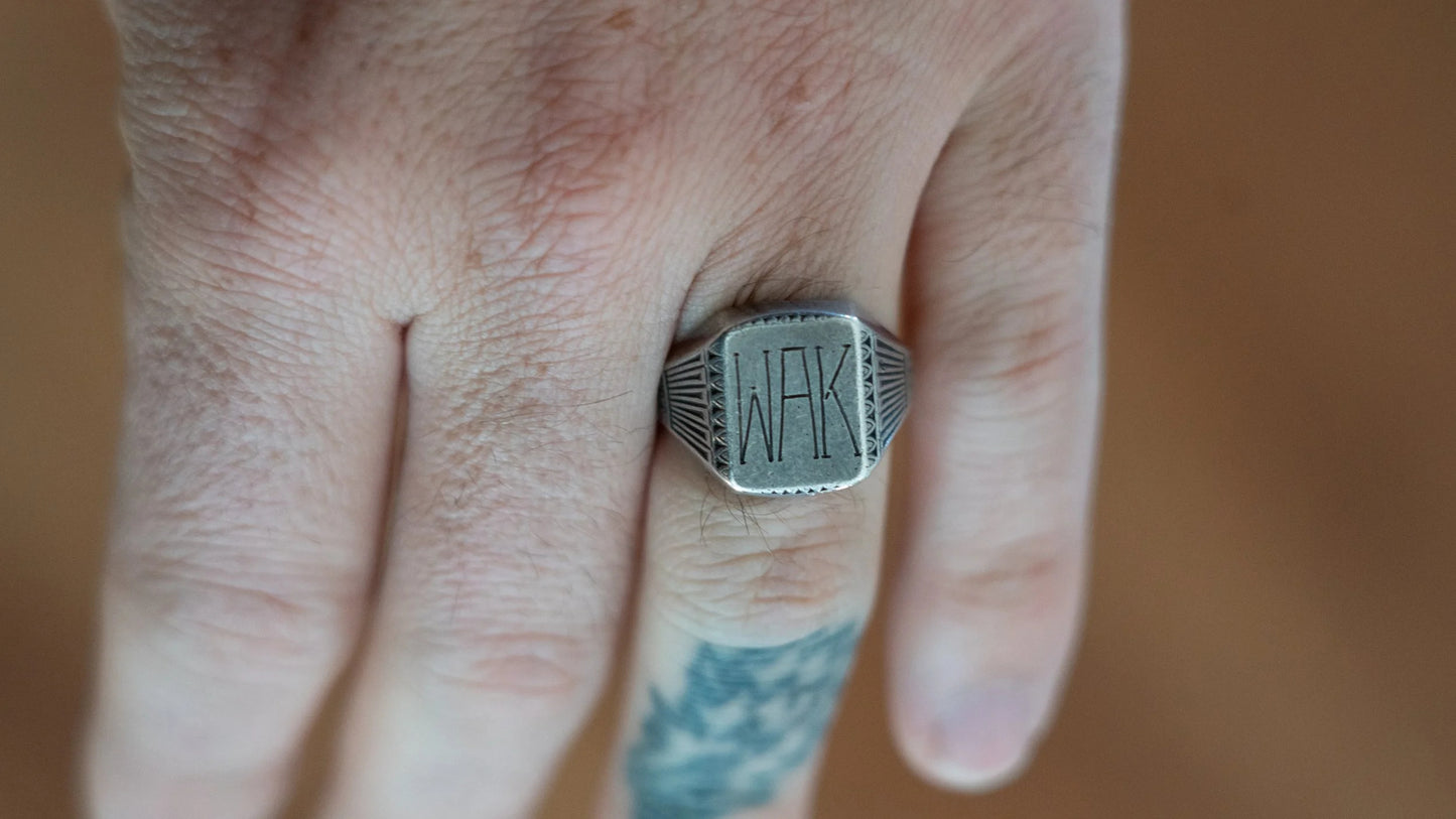 WAK 1930s Sterling Silver Initial Ring SIze-10