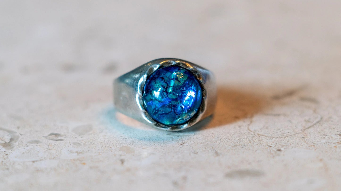 Mexico Souvenir Dragon's Breath Cabochon Sterling Ring Size-14