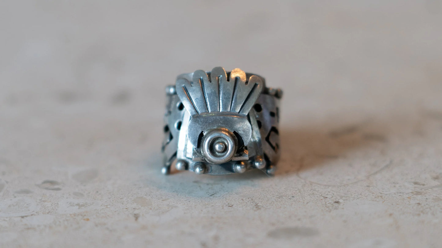 Aztec Poison Ring Vintage Sterling Compartment Adjustable Ring