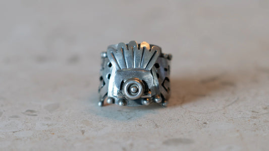 Aztec Poison Ring Vintage Sterling Compartment Adjustable Ring