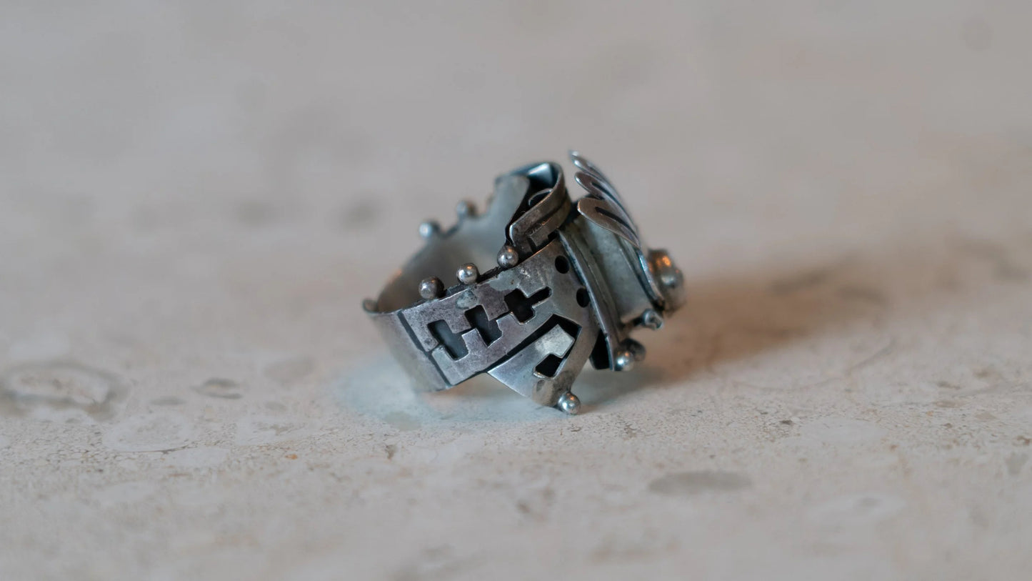 Aztec Poison Ring Vintage Sterling Compartment Adjustable Ring