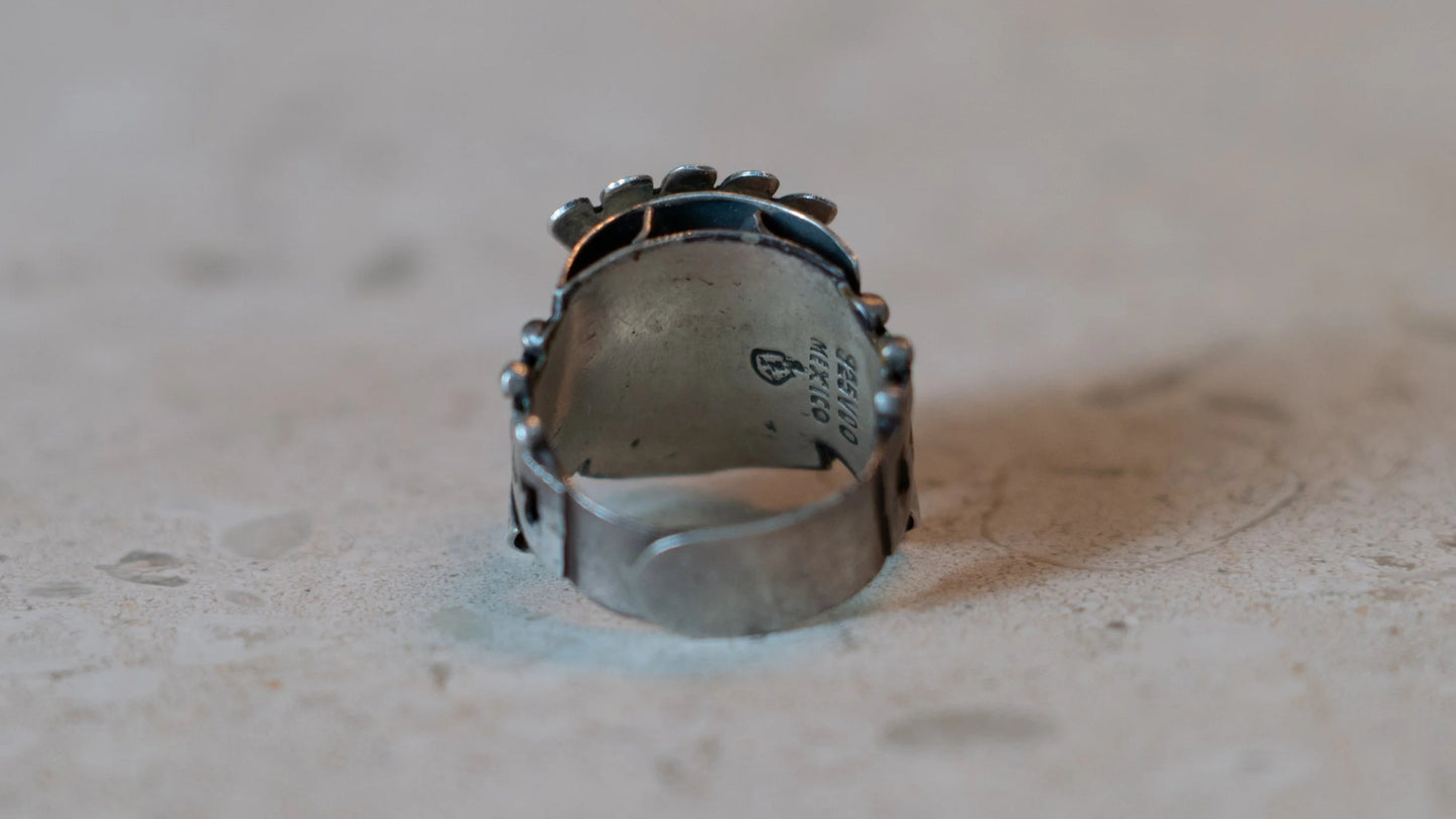 Aztec Poison Ring Vintage Sterling Compartment Adjustable Ring