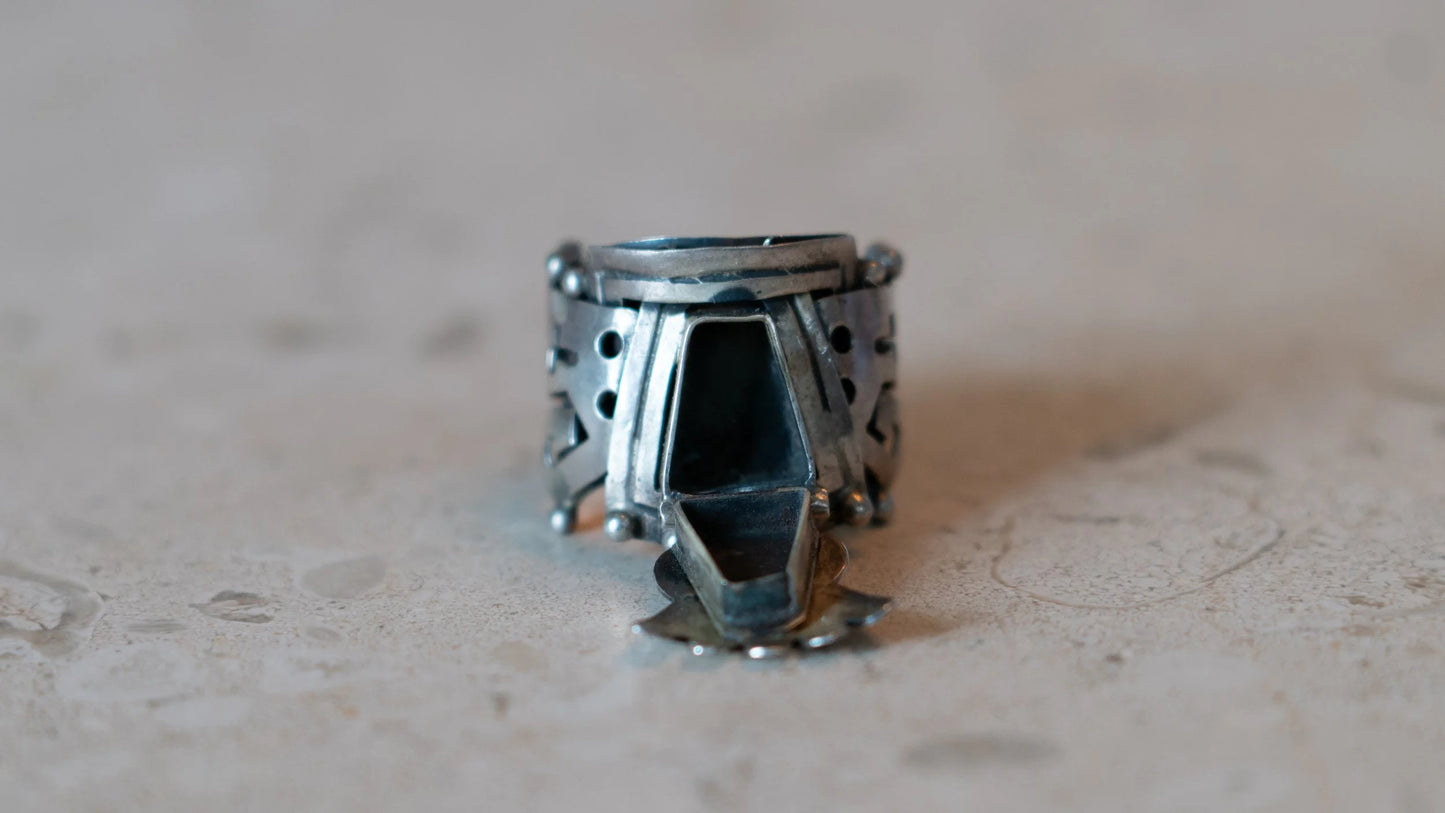 Aztec Poison Ring Vintage Sterling Compartment Adjustable Ring