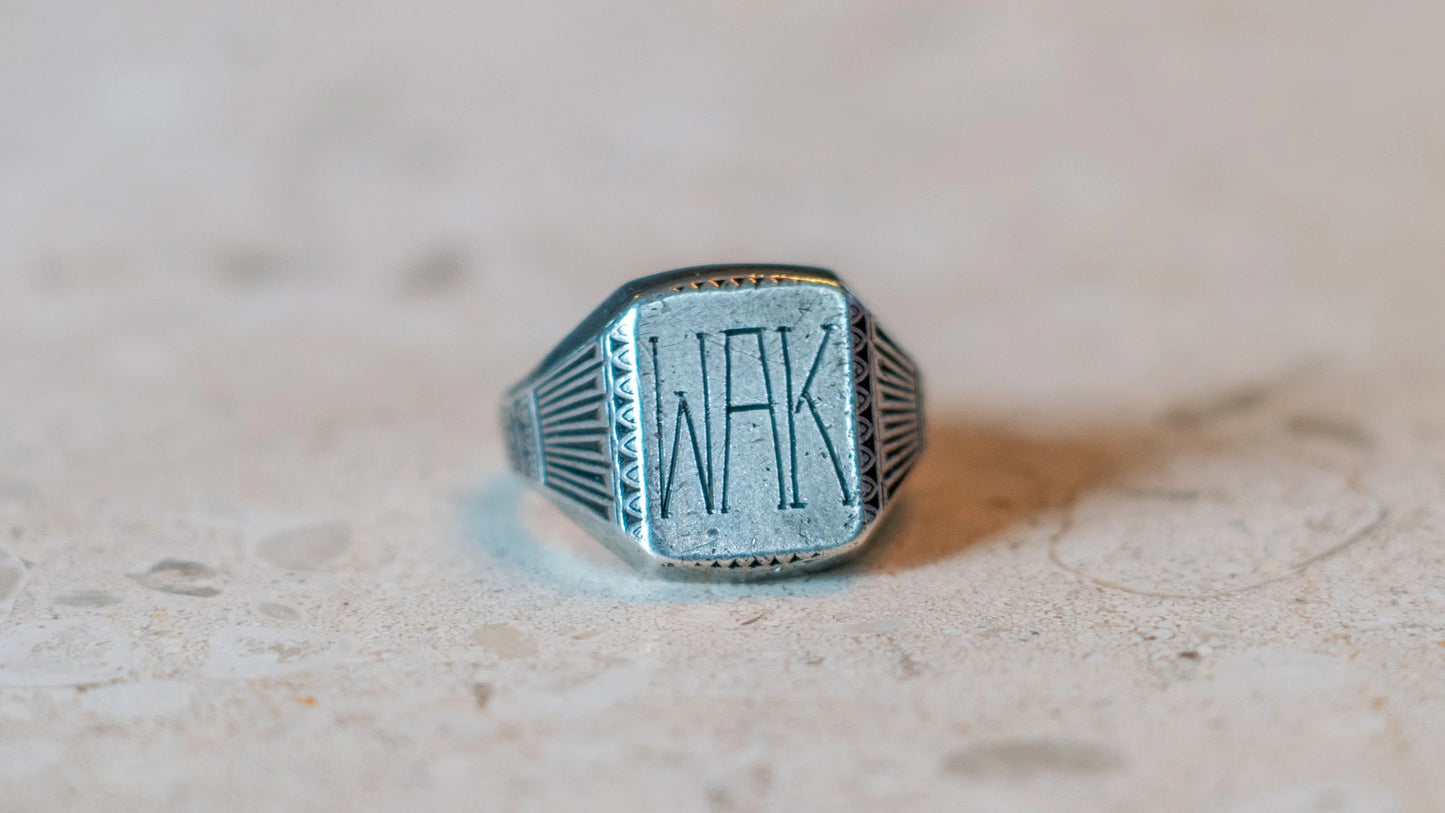 WAK 1930s Sterling Silver Initial Ring SIze-10