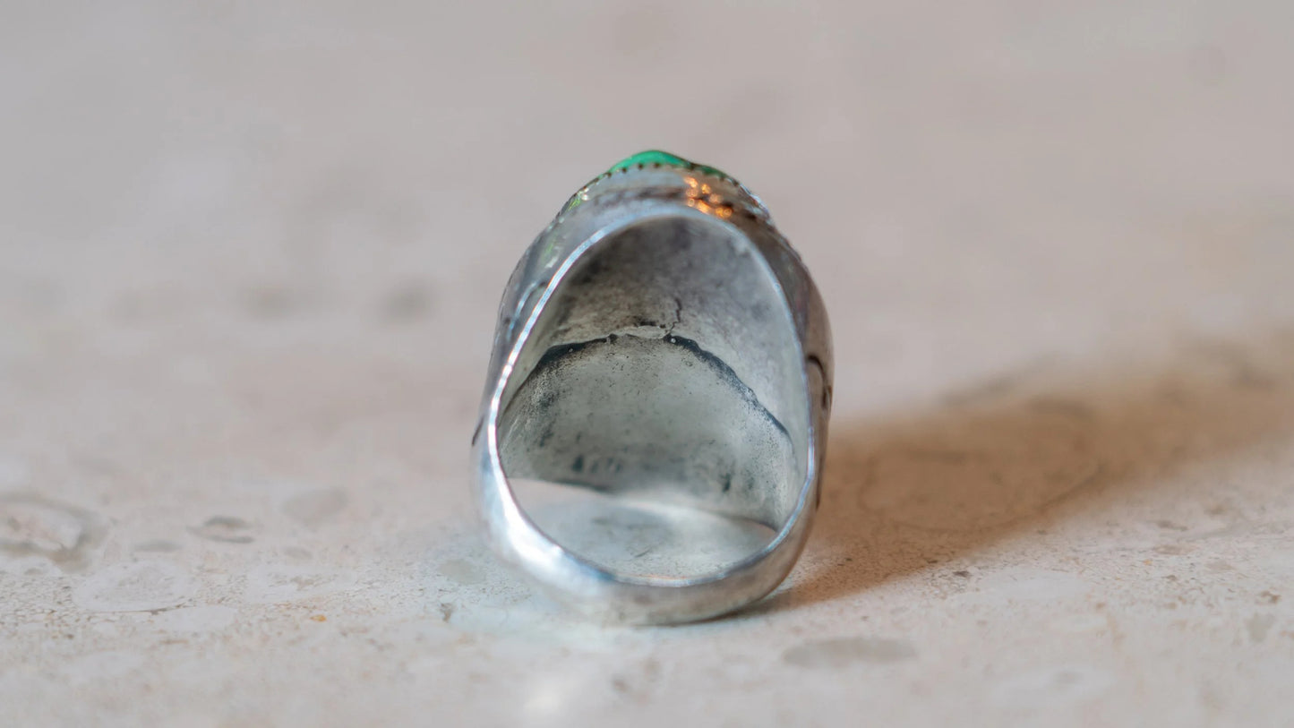 Massive Mid Century Double Turquoise Inlay 1950s Ring Size-10