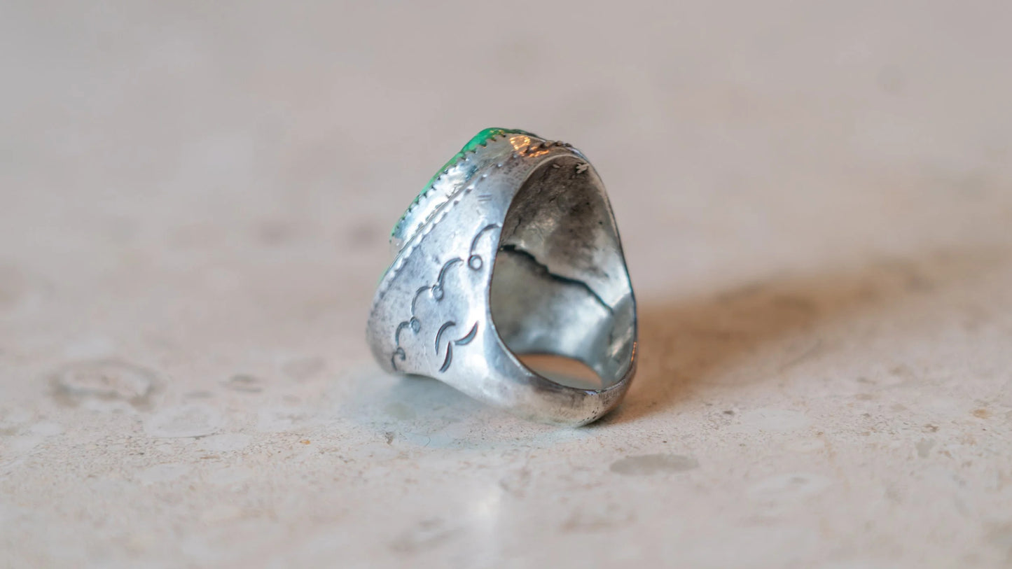 Massive Mid Century Double Turquoise Inlay 1950s Ring Size-10