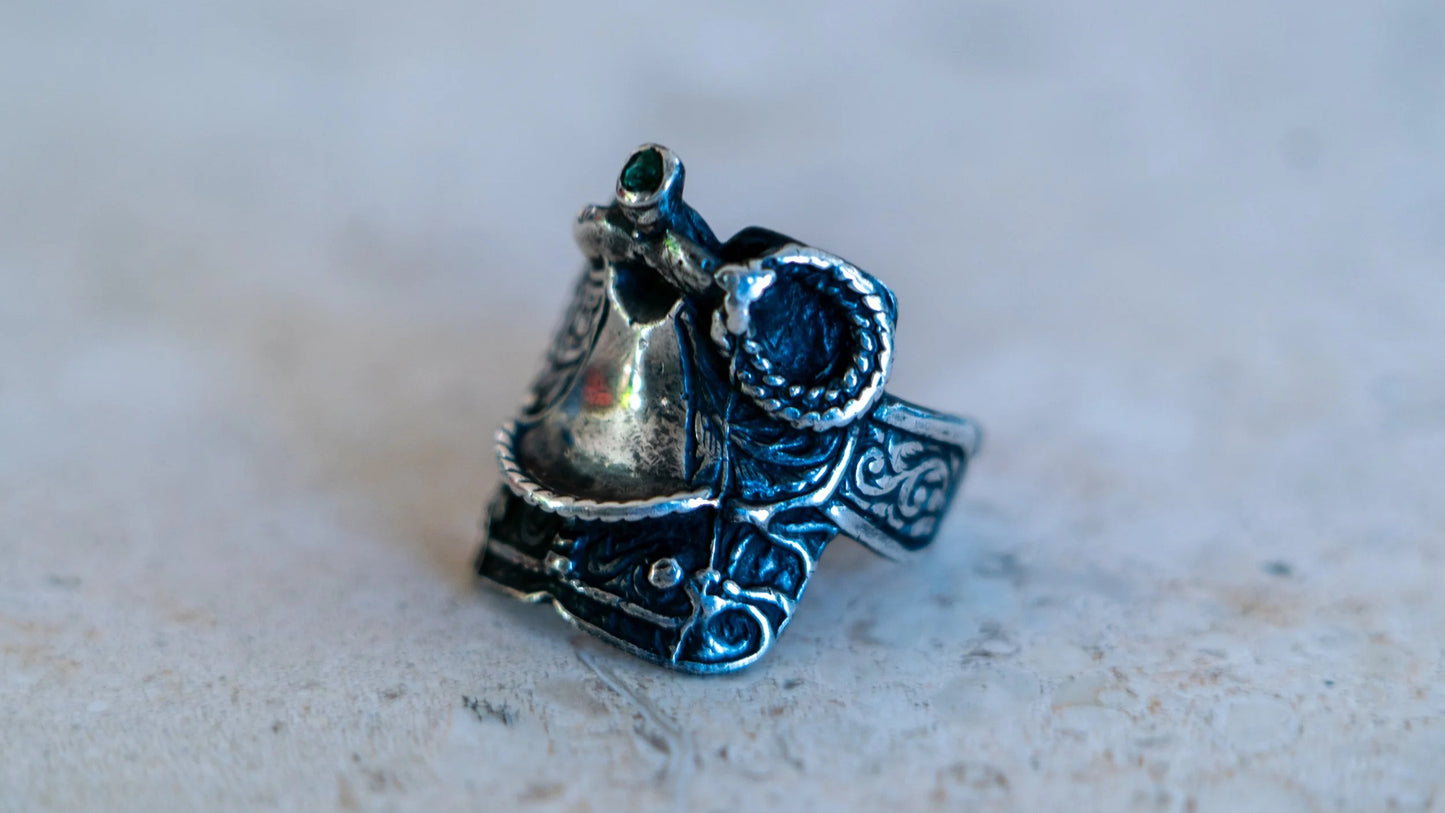 Trading Post Western Saddle Ring W/ Emerald Size-10