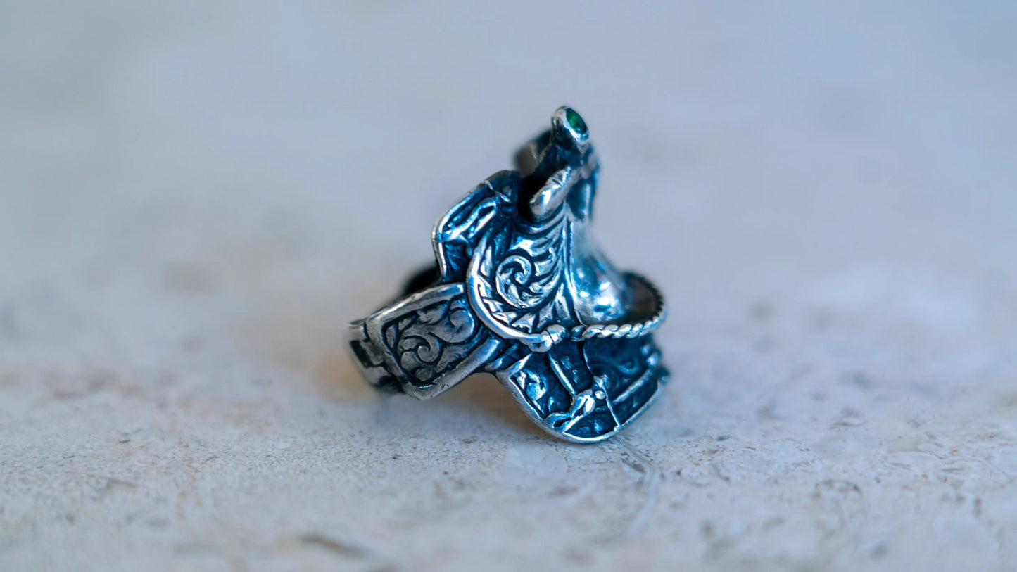 Trading Post Western Saddle Ring W/ Emerald Size-10