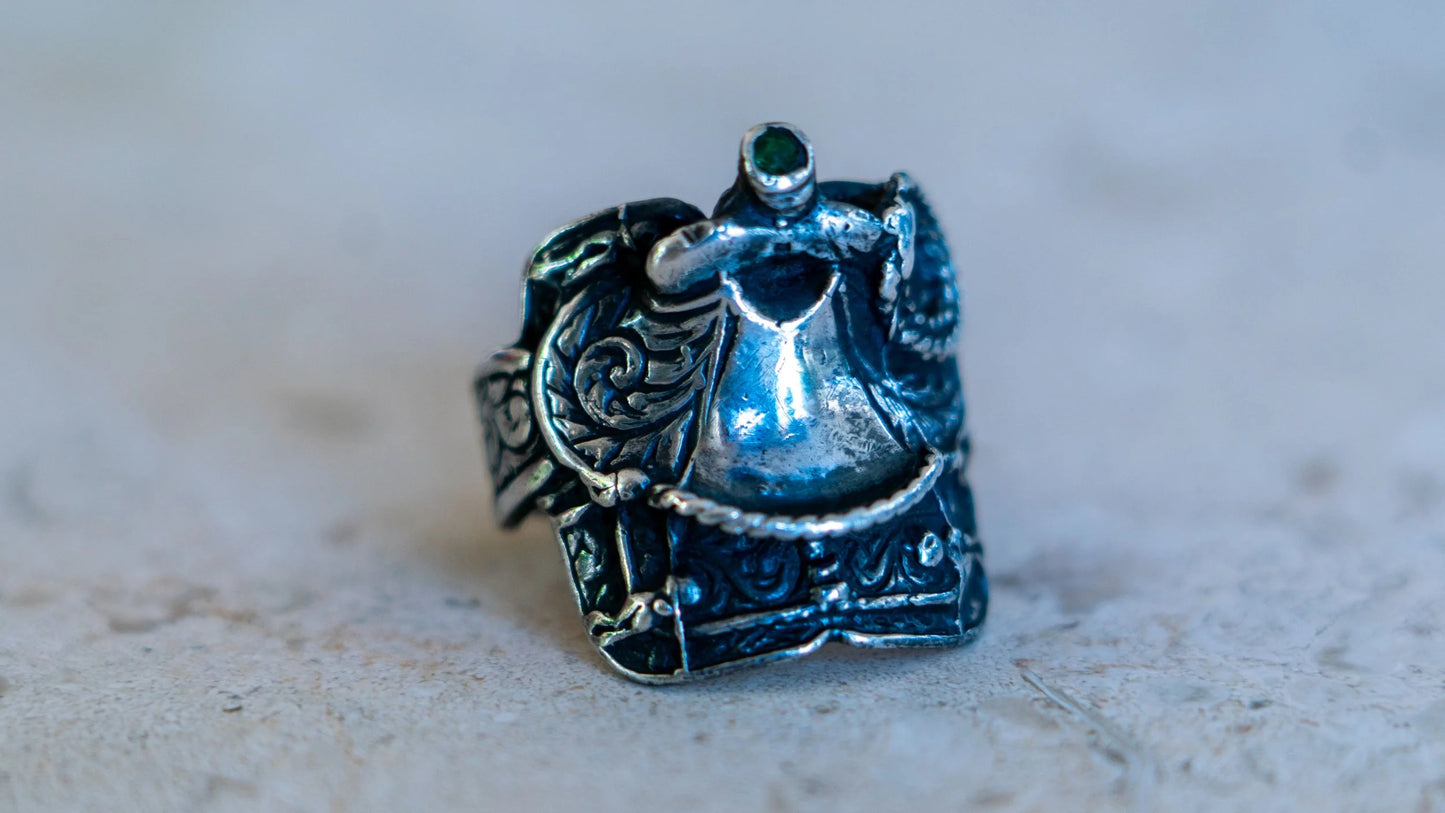 Trading Post Western Saddle Ring W/ Emerald Size-10