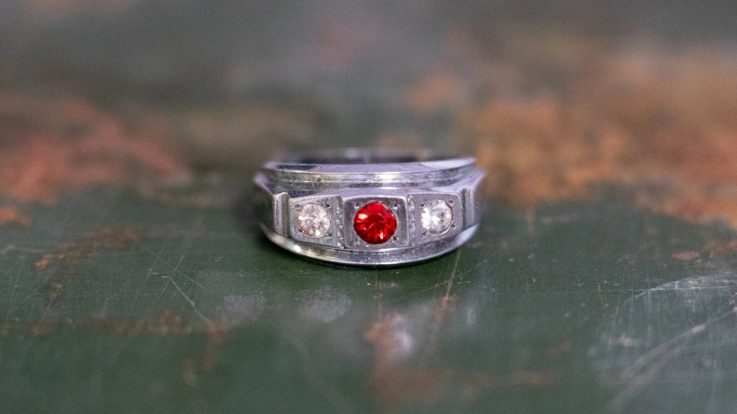Art Deco 1950s Faux Ruby Ring Size-10