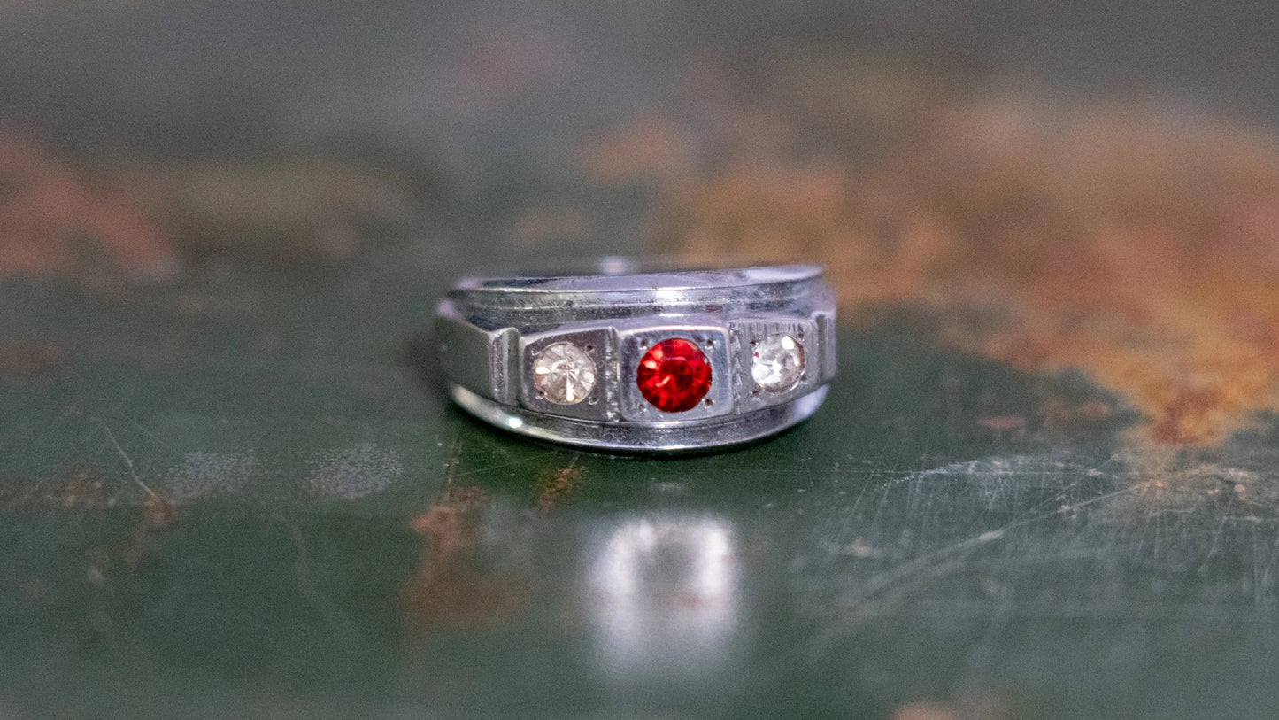 Art Deco 1950s Faux Ruby Ring Size-10