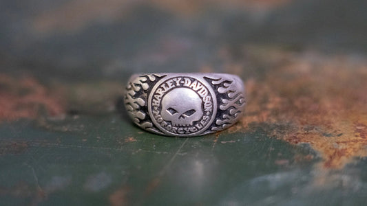 1990s Biker Flame Skull Harley Ring Size-14