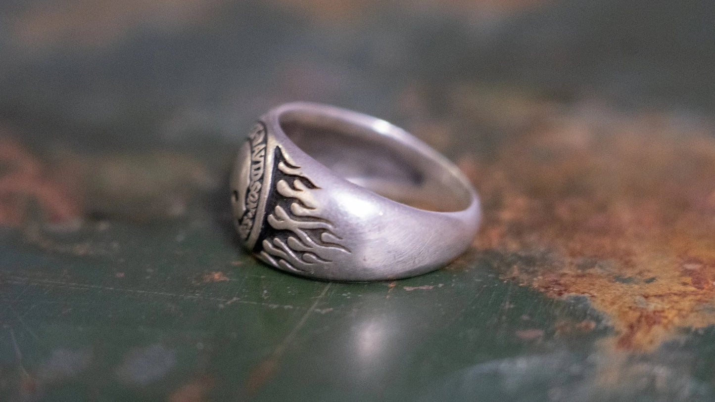 1990s Biker Flame Skull Harley Ring Size-14
