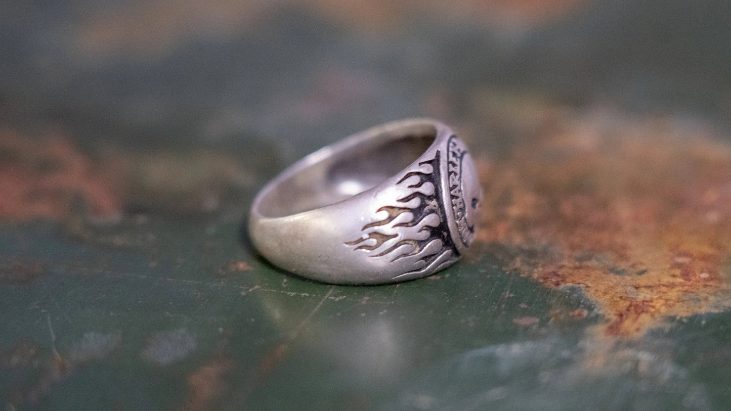 1990s Biker Flame Skull Harley Ring Size-14