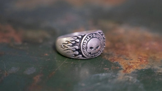 1990s Biker Flame Skull Harley Ring Size-14