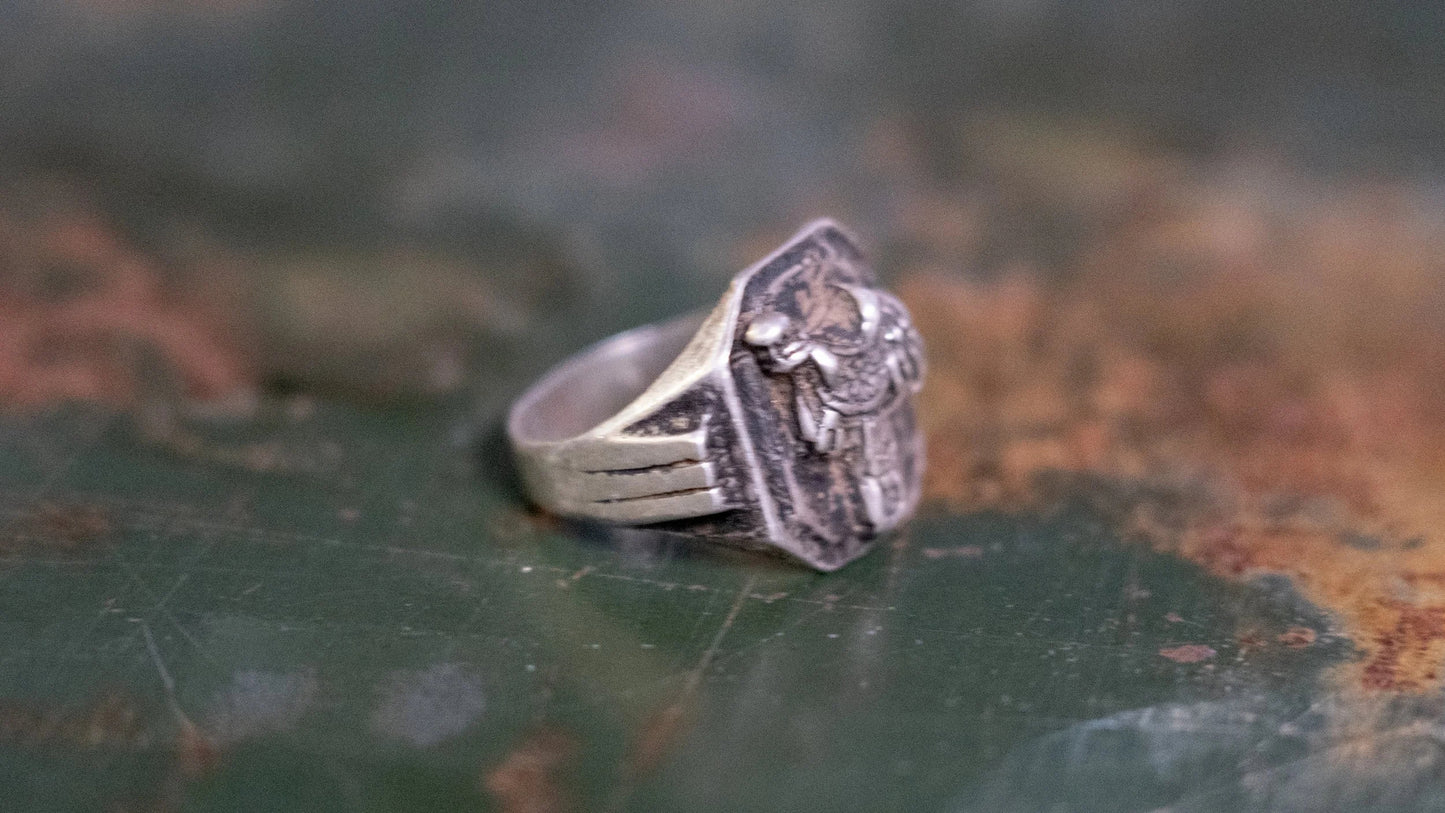 1940s Solid Sterling Saddle Mexico Souvenir Ring Size-8