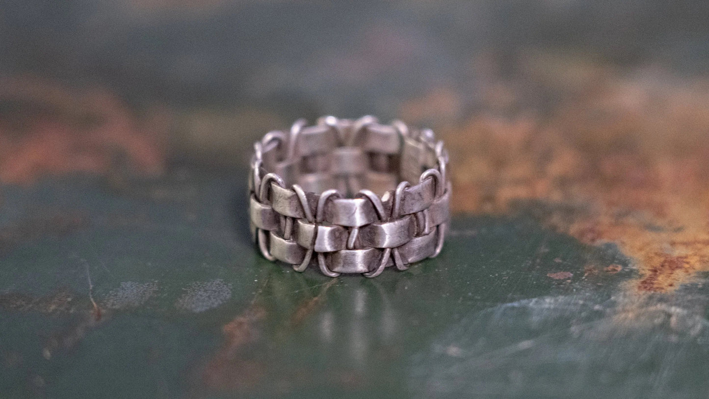 Mid Century Thick Woven Band Mexico Ring Size-10
