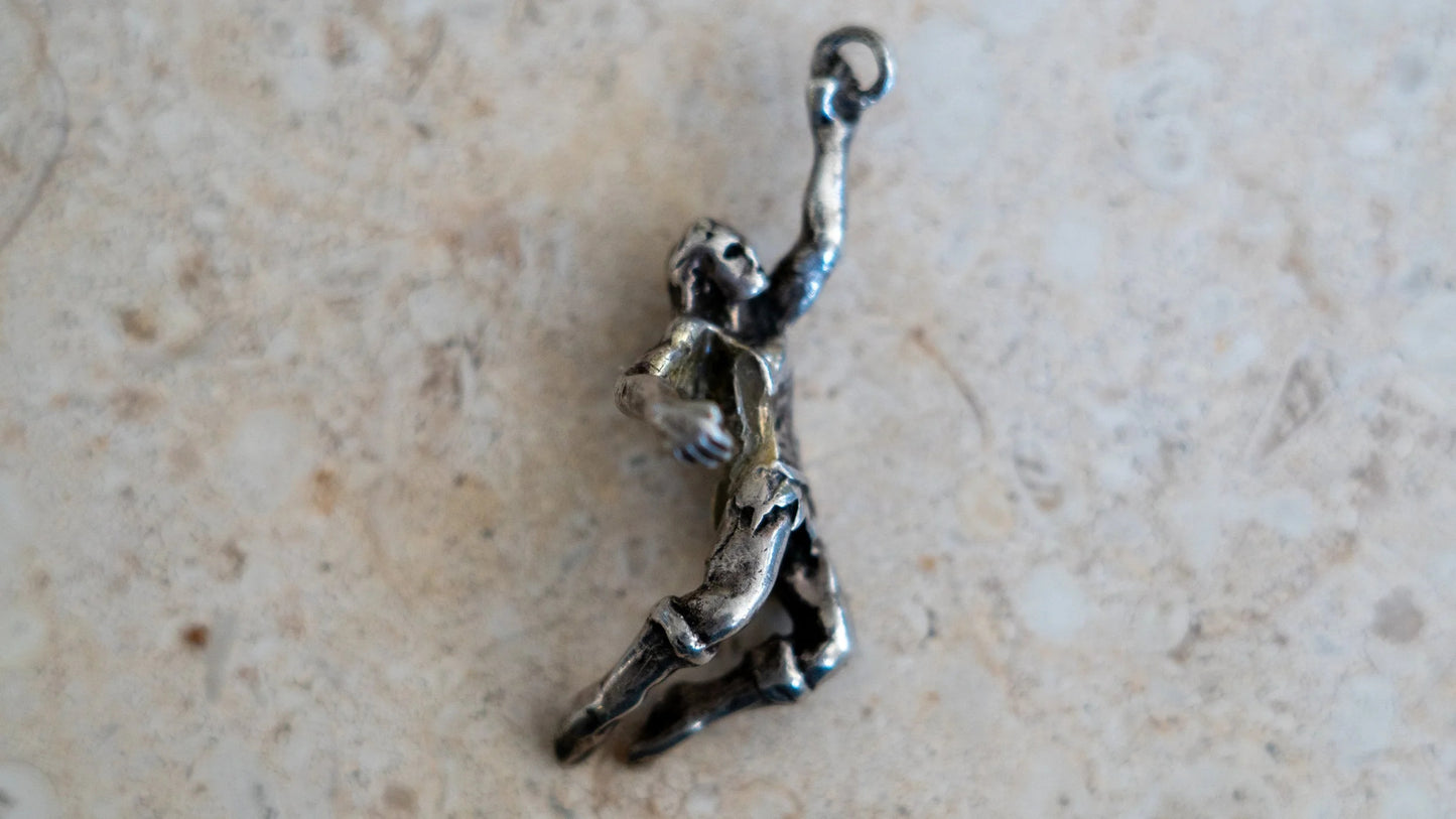 1940s Man Holding Chain Sterling Pendant