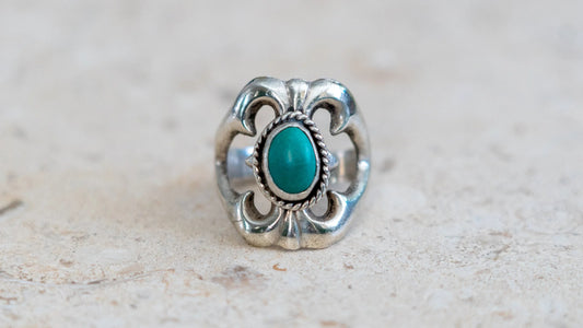 Mid Century Sand Cast Turquoise Ring #1 Size-10